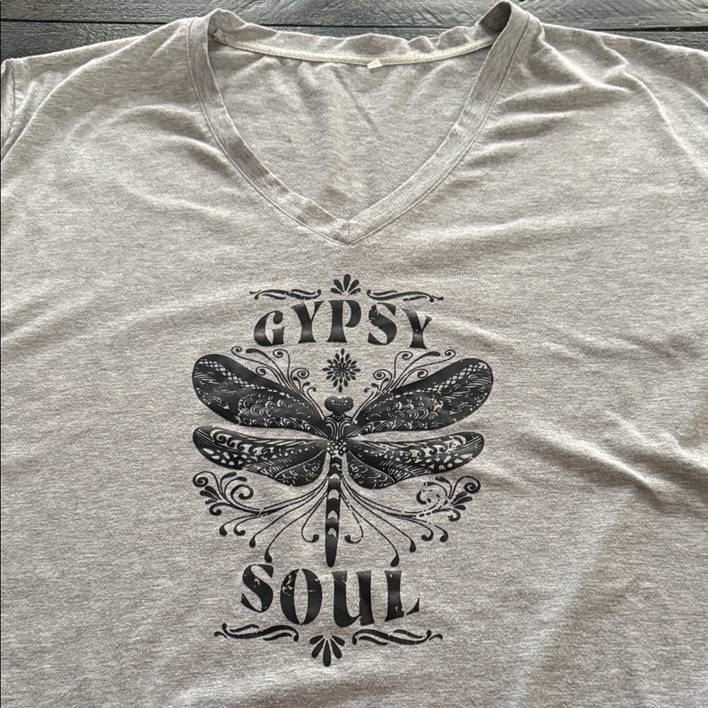 Gray Graphic V-Neck Women Top